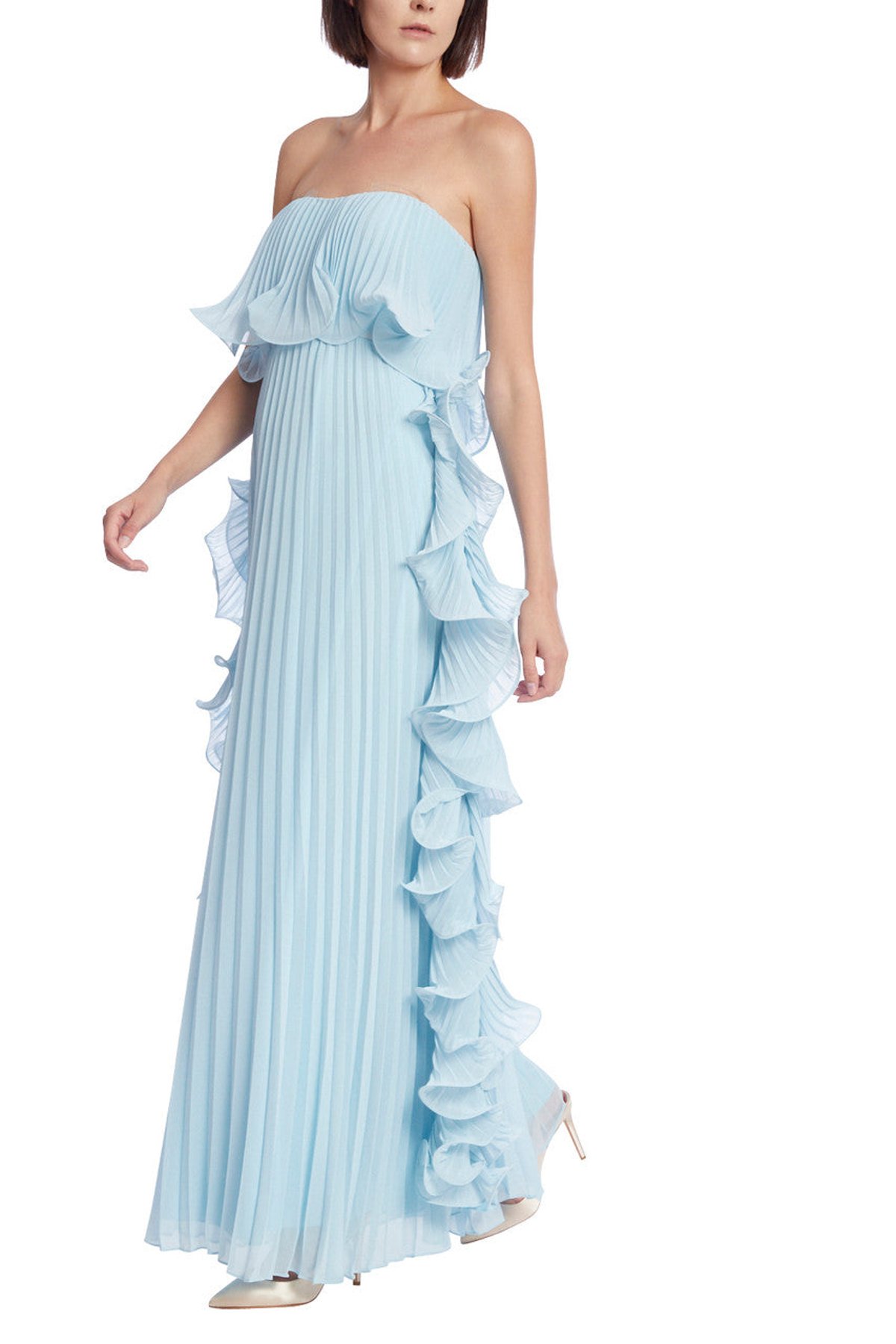 Badgley mischka strapless discount gown with ruffle