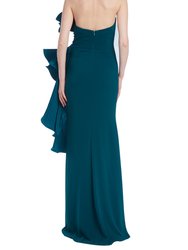 Strapless Side Pleated Ruffle Fan Gown