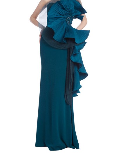 Badgley Mischka Strapless Side Pleated Ruffle Fan Gown product