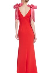 Two-Tone Rosette Shoulder Column Gown