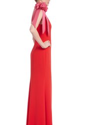 Two-Tone Rosette Shoulder Column Gown