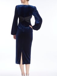Velvet Midi Gown With Criss Cross Waist