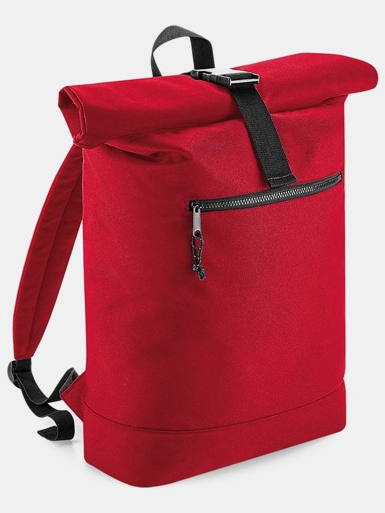 Rolled Top Recycled Backpack - Red - Red