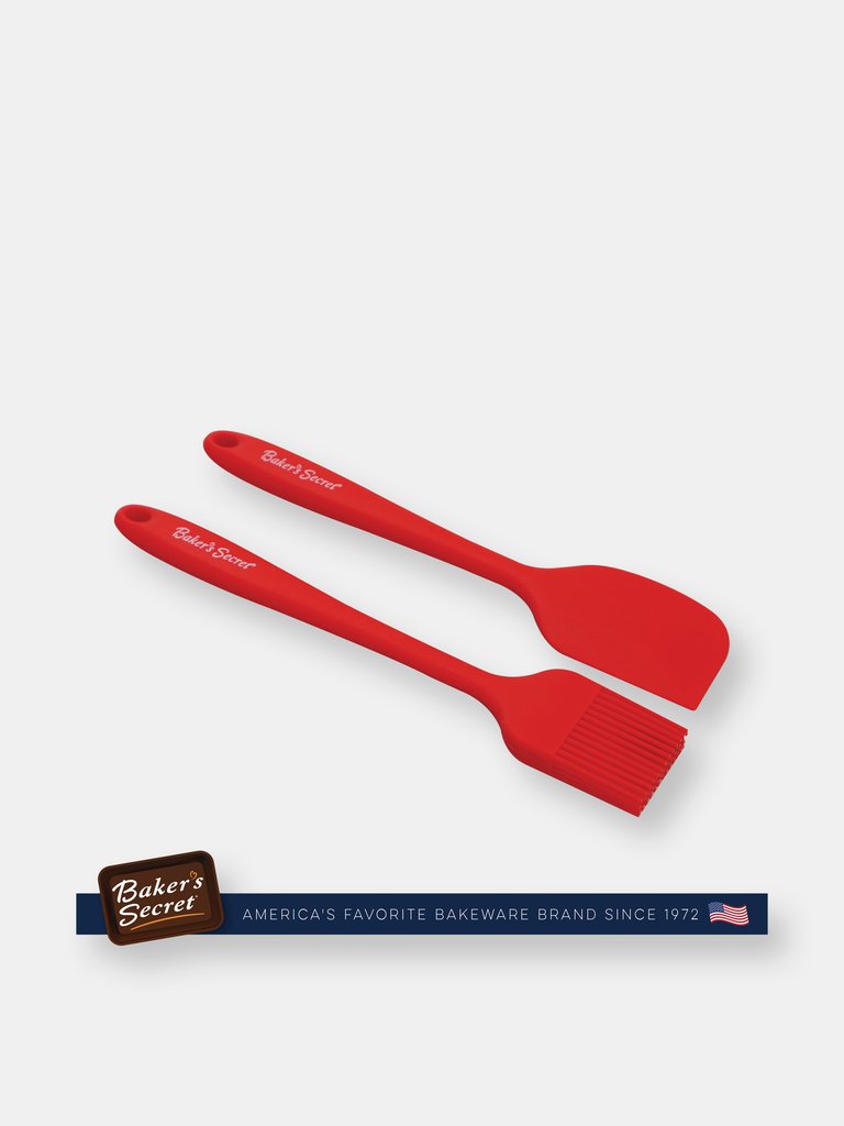 Baker's Secret Silicone Dishwasher Safe Set of 2 Brush Spatula 10.43"x0.47"x3.74" Black