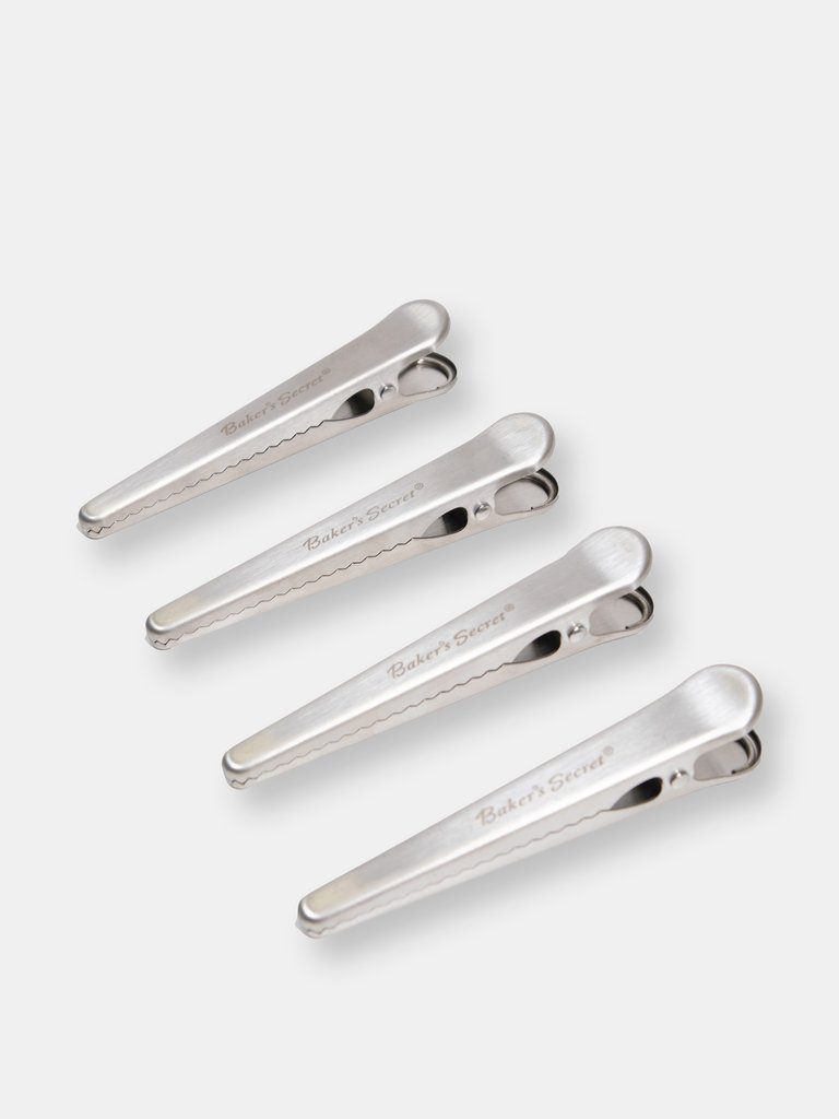 Stainless Steel Non-rusting Set of 4 Bag Clip Set - Silver