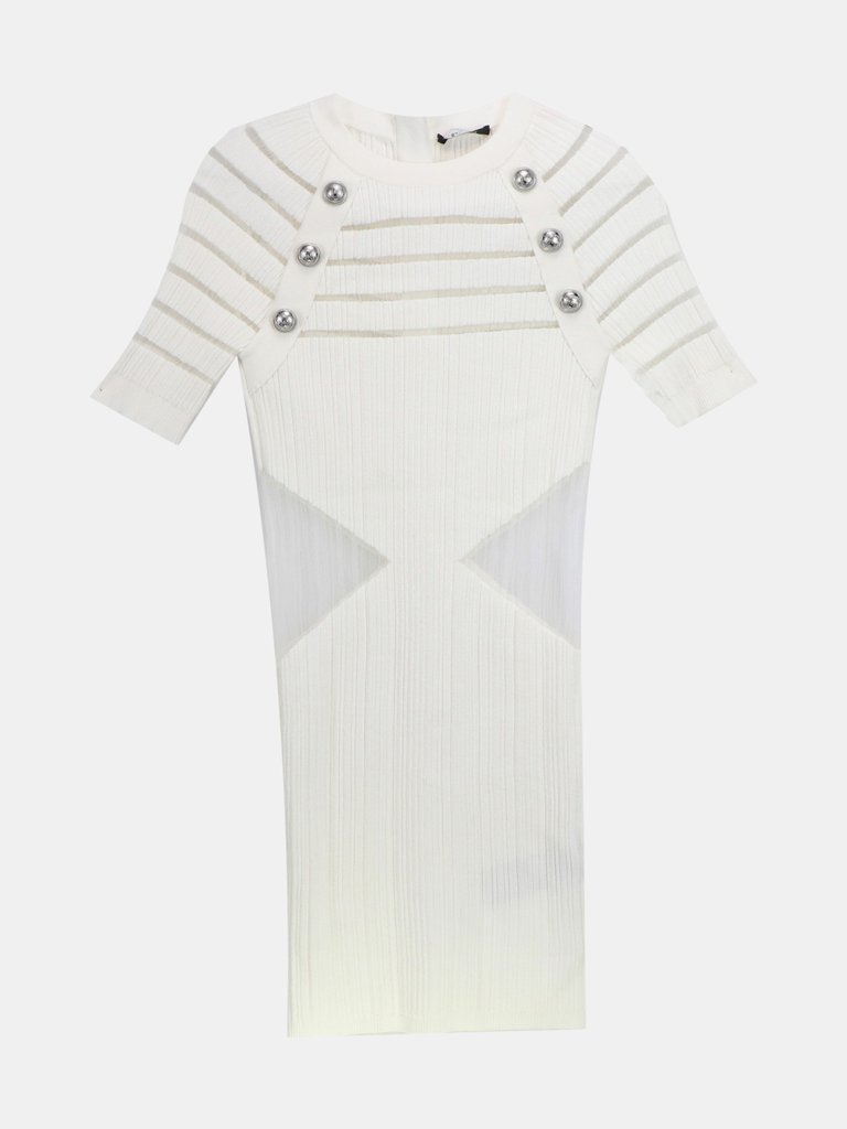 Balmain Paris Women's White Short Knit With Silver-Tone Buttons Dress - White