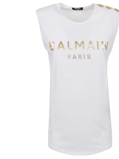 Balmain Women's White Gold Branded Logo Sleeveless Tank T-Shirt product