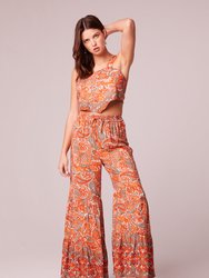 Adella Orange Paisley Handkerchief Crop Top - Orange/Ivory