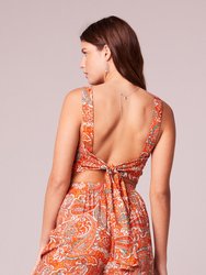 Adella Orange Paisley Handkerchief Crop Top - Orange/Ivory