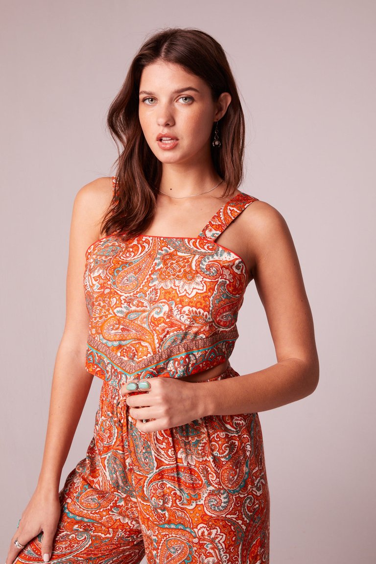 Adella Orange Paisley Handkerchief Crop Top - Orange/Ivory - Orange/Ivory