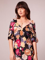 Astrid Black Floral Puff Sleeve Midi Dress