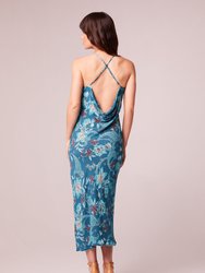 Audette Teal Floral Halter Midi Dress