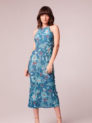 Audette Teal Floral Halter Midi Dress