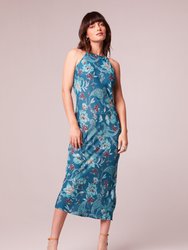 Audette Teal Floral Halter Midi Dress - Deep Teal/Teal