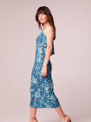 Audette Teal Floral Halter Midi Dress