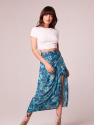 Celene Teal Floral Layered Midi Skirt