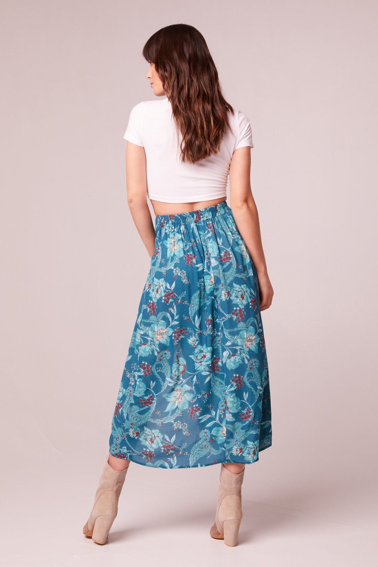 Celene Teal Floral Layered Midi Skirt