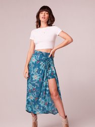 Celene Teal Floral Layered Midi Skirt - Deep Teal/Teal