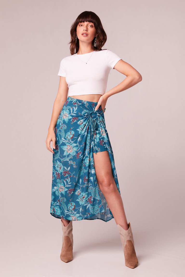Celene Teal Floral Layered Midi Skirt - Deep Teal/Teal