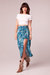 Celene Teal Floral Layered Midi Skirt