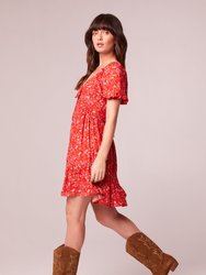 Desiree Crimson Floral Puff Sleeve Mini Dress