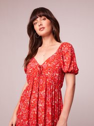 Desiree Crimson Floral Puff Sleeve Mini Dress