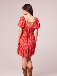 Desiree Crimson Floral Puff Sleeve Mini Dress