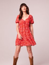 Desiree Crimson Floral Puff Sleeve Mini Dress - Crimson/Pink