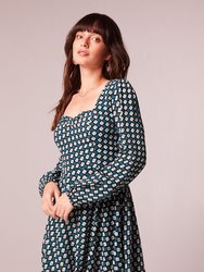 Genevieve Teal Diamond Long Sleeve Mini Dress