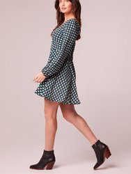 Genevieve Teal Diamond Long Sleeve Mini Dress