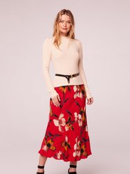 Heart Beat Red Floral Midi Skirt - Red/Gold