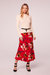 Heart Beat Red Floral Midi Skirt - Red/Gold