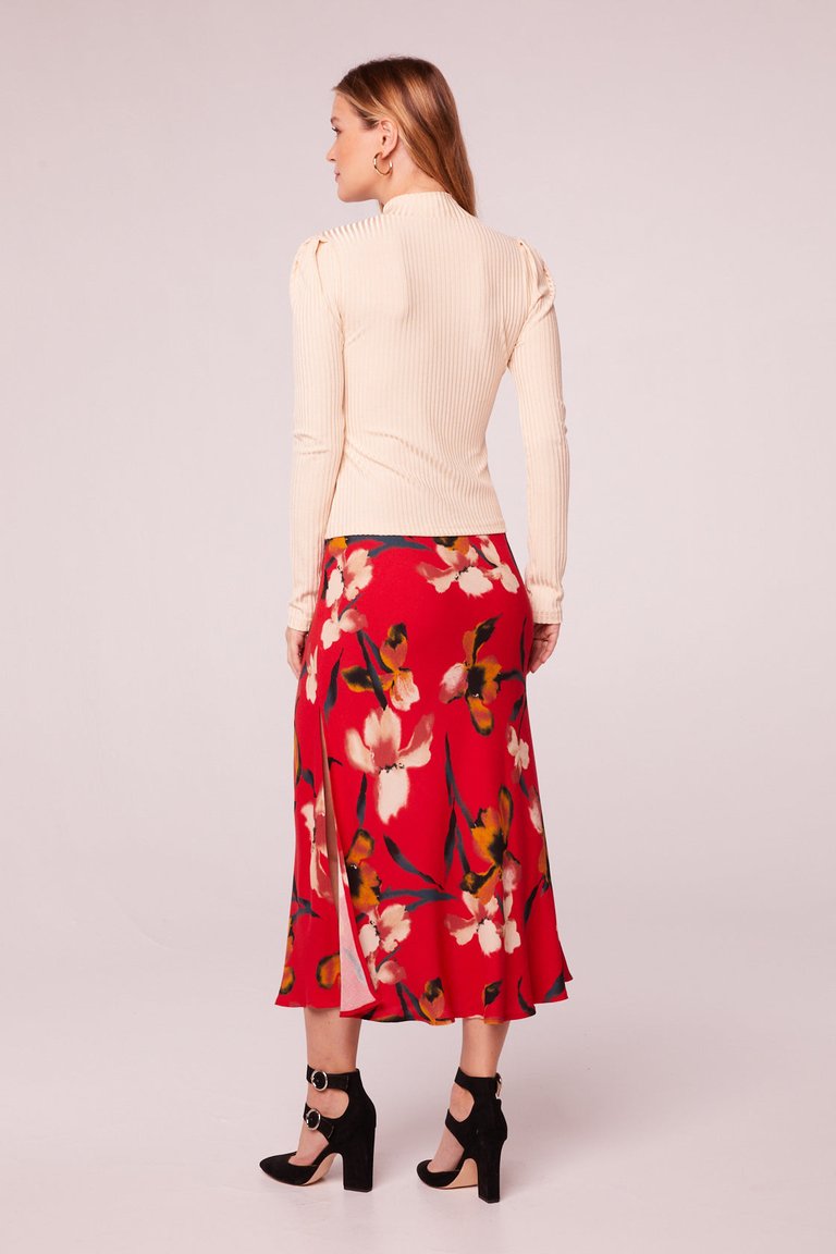 Heart Beat Red Floral Midi Skirt