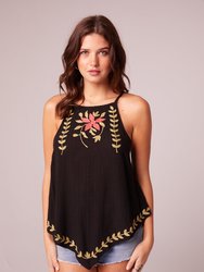 Instant Karma Black Embroidered Handkerchief Top - Black/Multi Embroidery