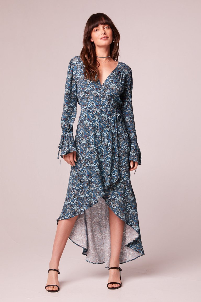 Jewel Teal Floral Wrap Maxi Dress - Deep Teal/Aqua