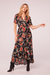 Lamia Black Floral Wrap Maxi Dress - Black/Burgundy