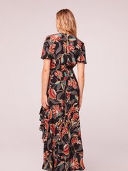 Lamia Black Floral Wrap Maxi Dress