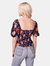 Leon Navy Floral Smocked Bodice Top