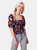 Leon Navy Floral Smocked Bodice Top - Navy/Coral