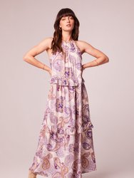 Liliane Purple Paisley Tiered Maxi Dress - Cream/Purple