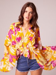 Mad Love Gold Floral Batwing Top - Gold/Fuchsia - Gold/Fuchsia