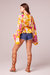 Mad Love Gold Floral Batwing Top - Gold/Fuchsia