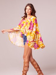 Mad Love Gold Floral Batwing Top - Gold/Fuchsia