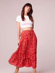 Ninette Crimson Floral Maxi Skirt - Crimson/Pink