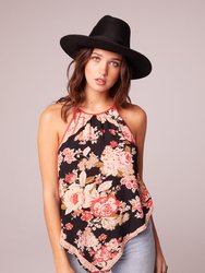 Once In A Lifetime Black Floral Handkerchief Top - Black/Spiced Coral
