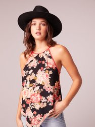 Once In A Lifetime Black Floral Handkerchief Top - Black/Spiced Coral - Black/Spiced Coral