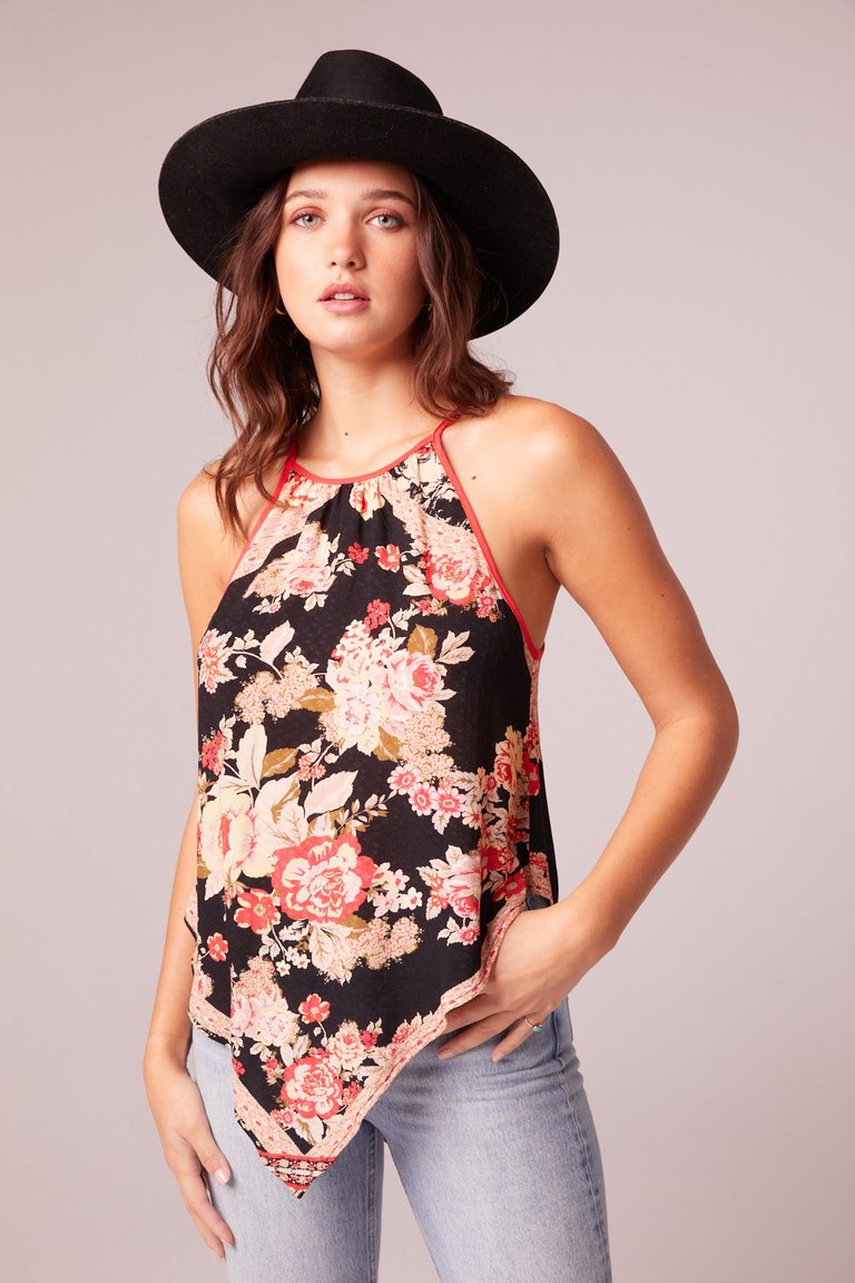 Once In A Lifetime Black Floral Handkerchief Top - Black/Spiced Coral - Black/Spiced Coral