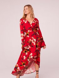 Polly Red Floral Wrap Maxi Dress - Red/Gold