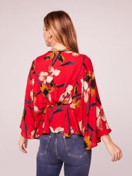 The High Priestess Red Floral Batwing Top