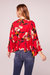 The High Priestess Red Floral Batwing Top